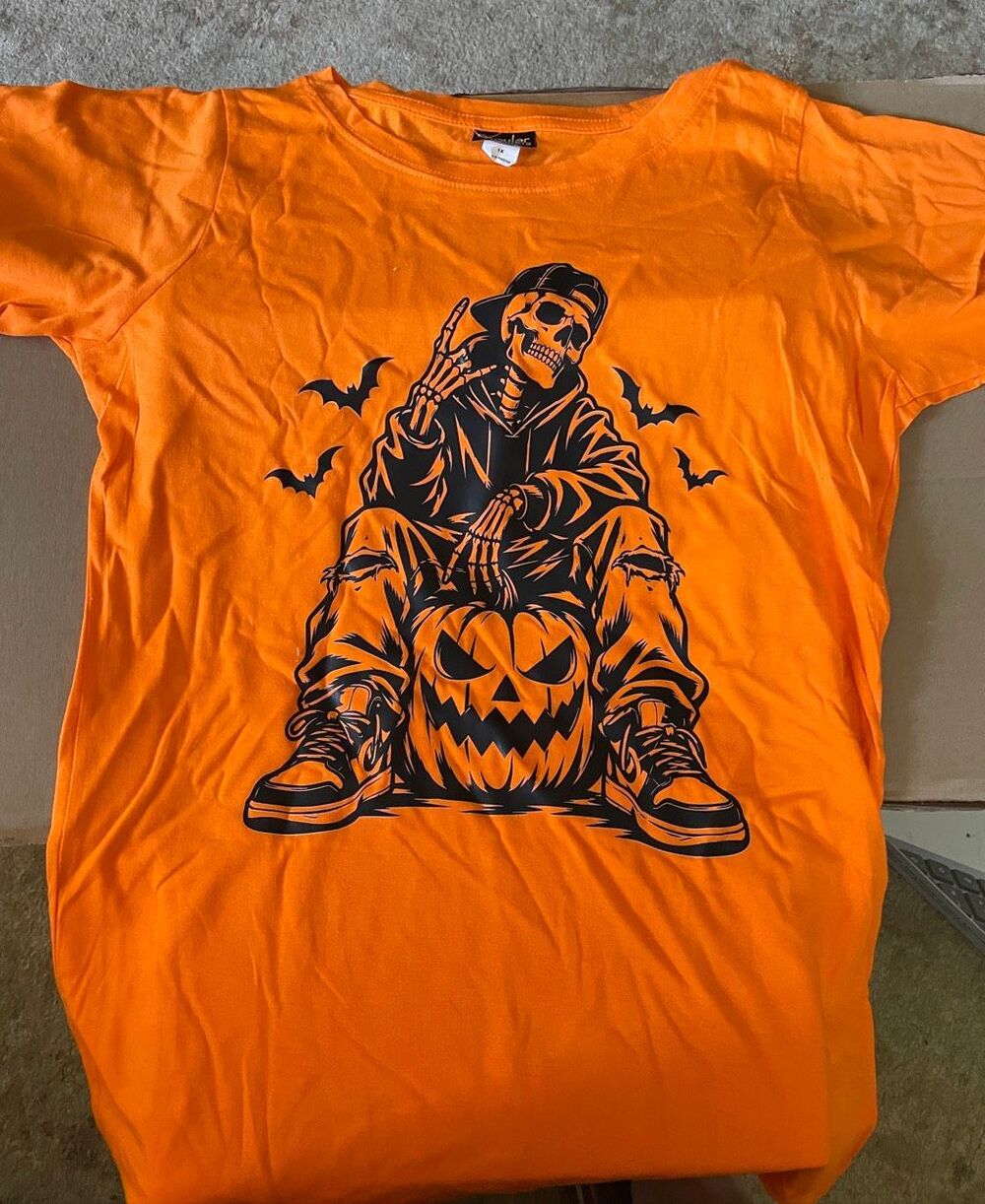Halloween Skeleton Pumpkin Graphic Tee Men’s S/Y-XL NEW